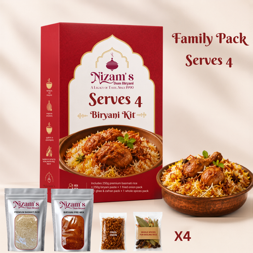 Nizam’s Hyderabadi Dum Biryani Family Pack – Serves 4 ready-to-cook biryani kit